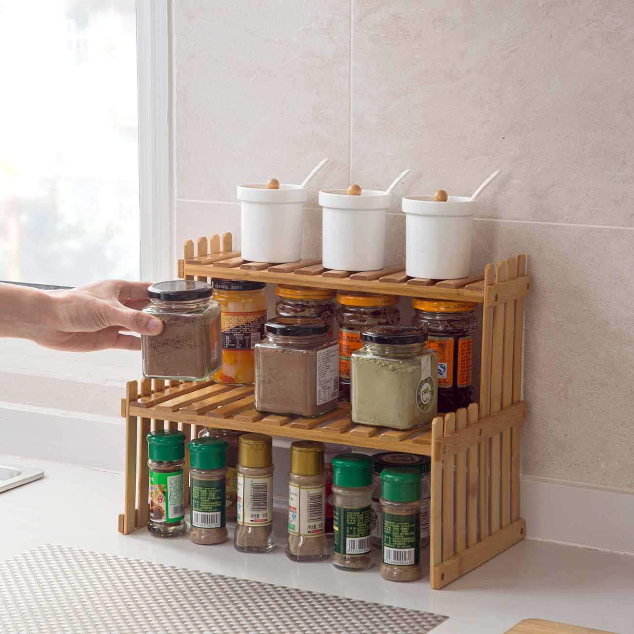 Double Layers Wood Storage Rack