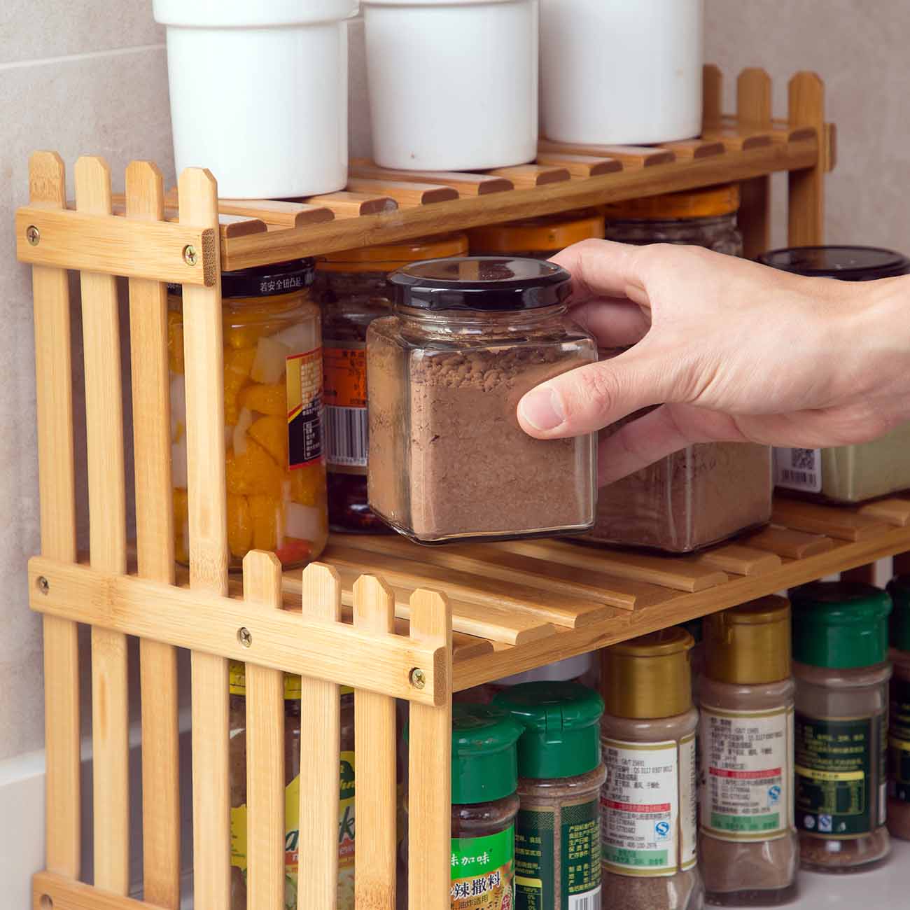 Double Layers Wood Storage Rack
