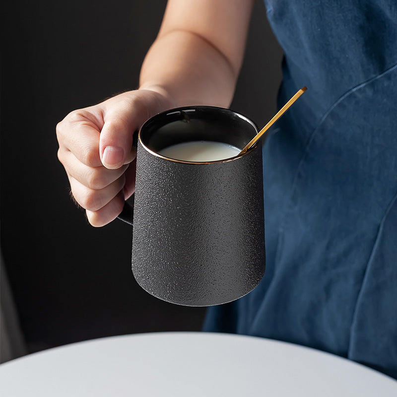 Black Vintage Ceramic Mug with Golden Circle