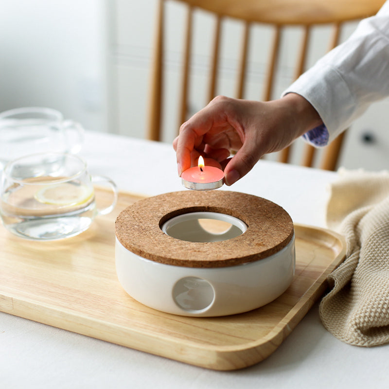 Drinkware Glass Teapot Heat-Resistant Kettle with Wooden Lid