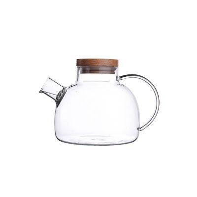 Drinkware Glass Teapot Heat-Resistant Kettle with Wooden Lid