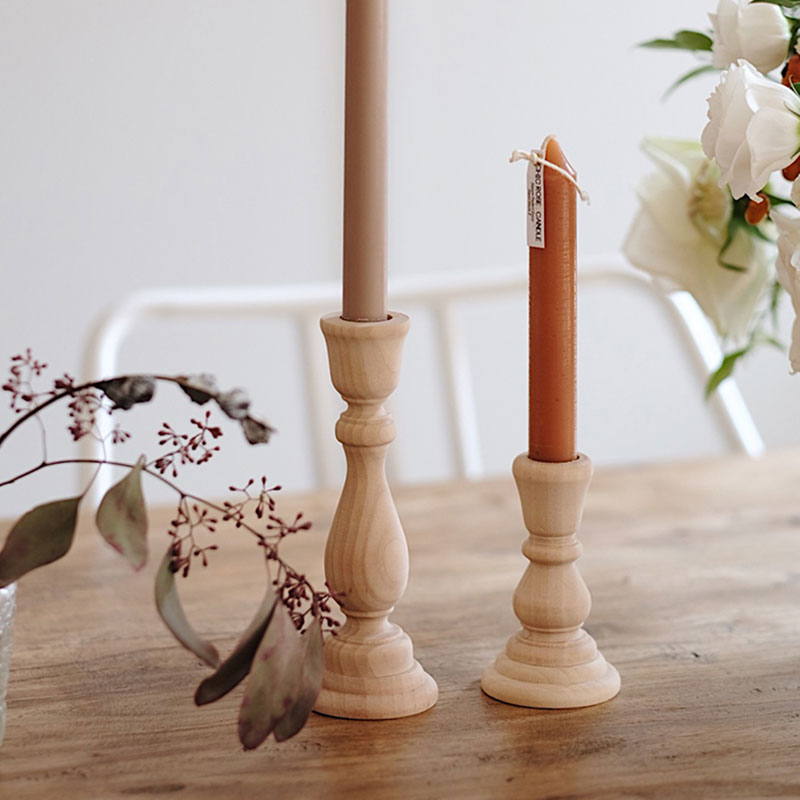 Retro Natural Wooden Candlesticks Holders
