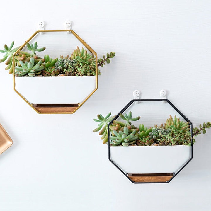 Simple Octagonal Geometric Wall Hanging Ceramic Flower Pot