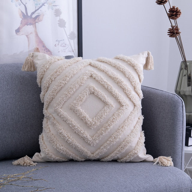 BEIGE TASSELS Cushion Cover
