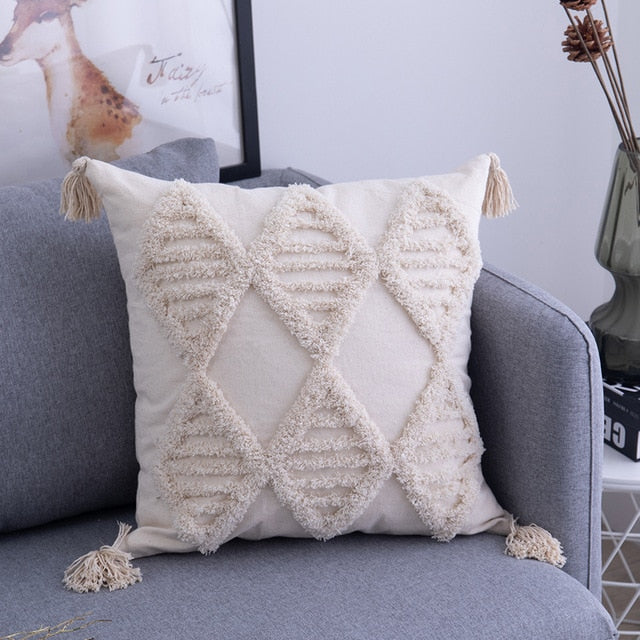 BEIGE TASSELS Cushion Cover