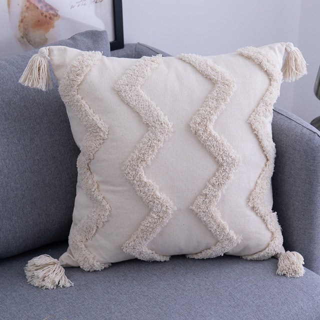 BEIGE TASSELS Cushion Cover