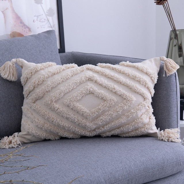 BEIGE TASSELS Cushion Cover