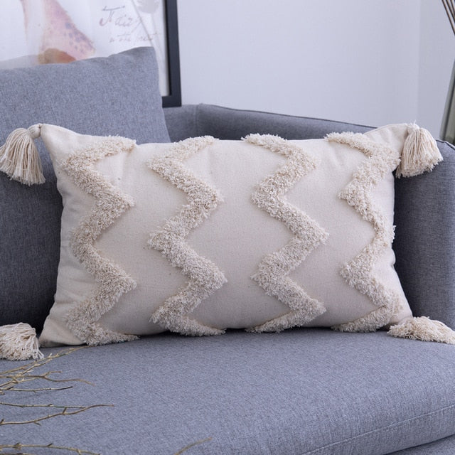 BEIGE TASSELS Cushion Cover