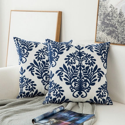 EMBROIDERED Cushion Cover Navy Blue White