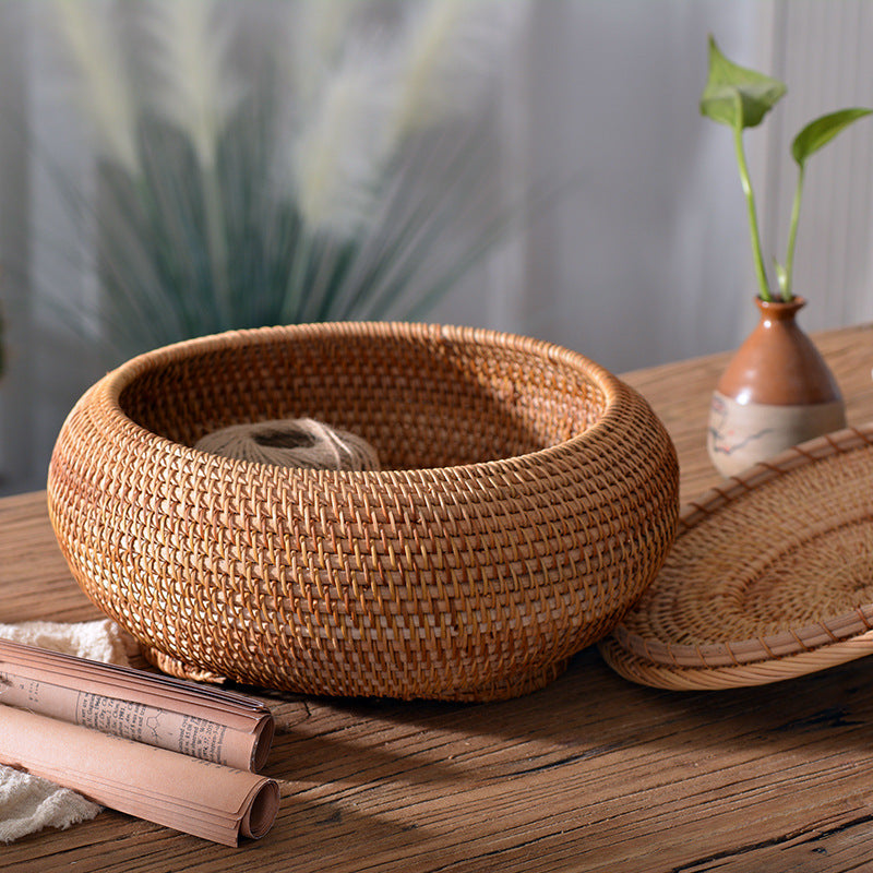 Round Rattan Boxes with Lid Hand-Woven