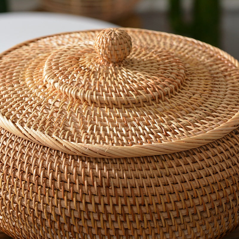 Round Rattan Boxes with Lid Hand-Woven