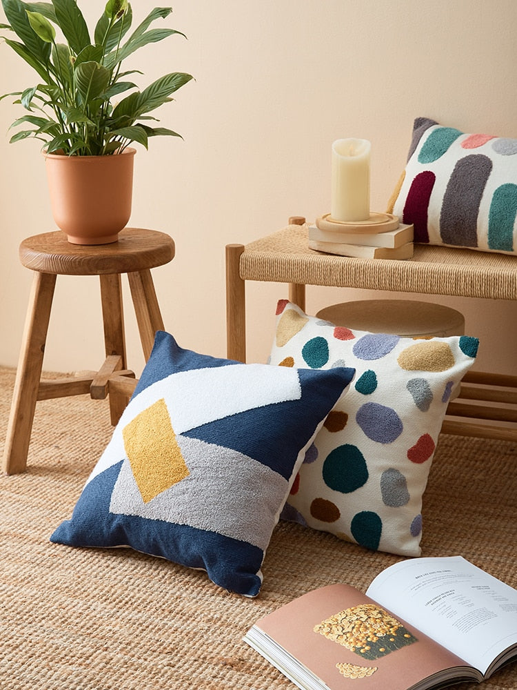 COLOURFUL Cushion Cover Embroidery Plain Style