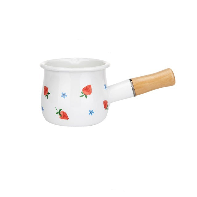 Enamel Milk Pot With Wooden Handle
