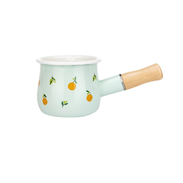 Enamel Milk Pot With Wooden Handle