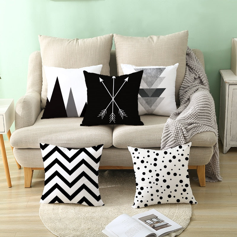 GEOMETRIC Cushion Cover Black and White Print