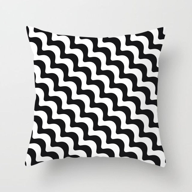 GEOMETRIC Cushion Cover Black and White Print