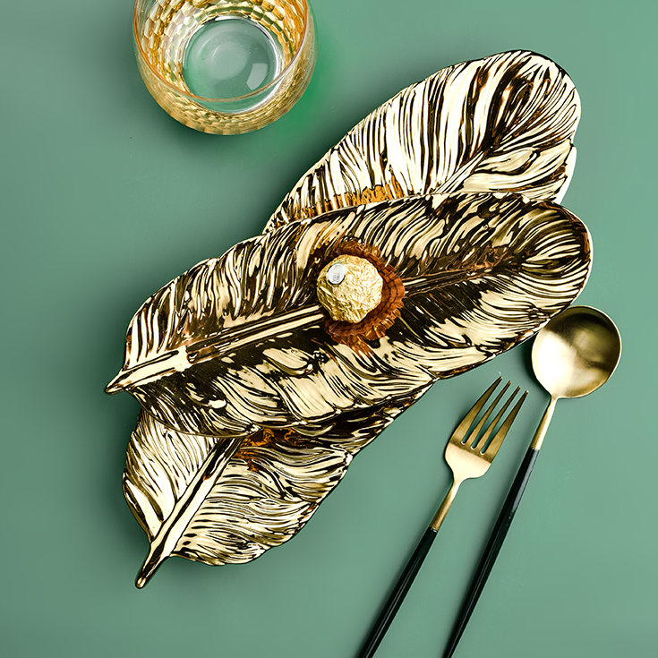 Luxury Ceramic Platter Tray Feather Shape