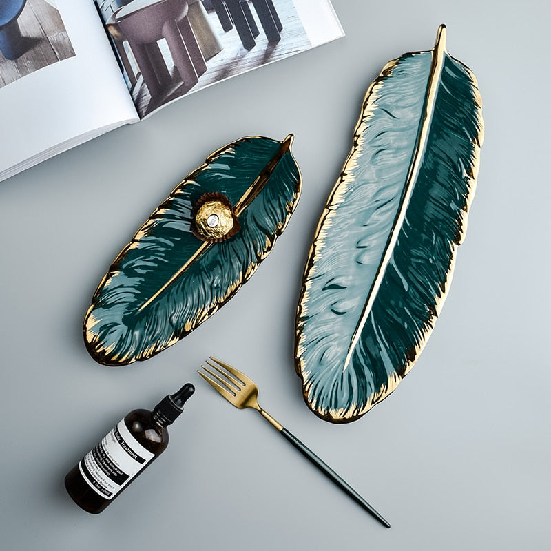 Luxury Ceramic Platter Tray Feather Shape