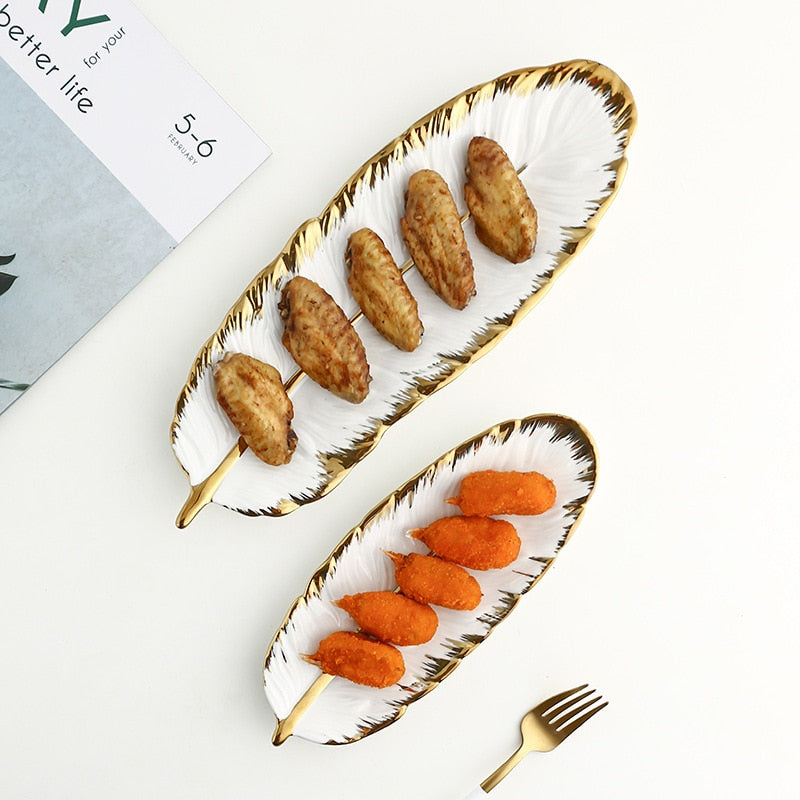 Luxury Ceramic Platter Tray Feather Shape