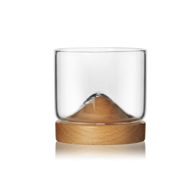 Transparent Mountain Glass with Wooden Base