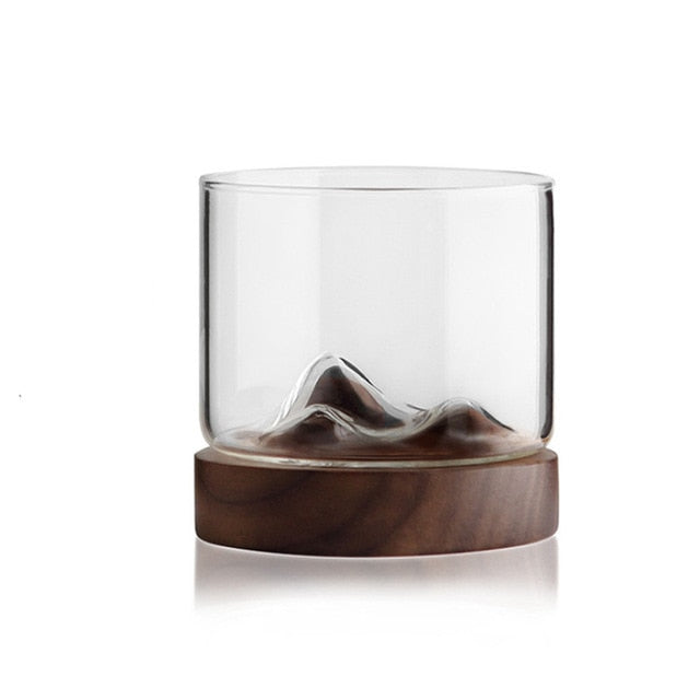 Transparent Mountain Glass with Wooden Base