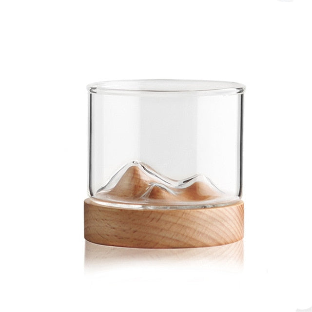 Transparent Mountain Glass with Wooden Base