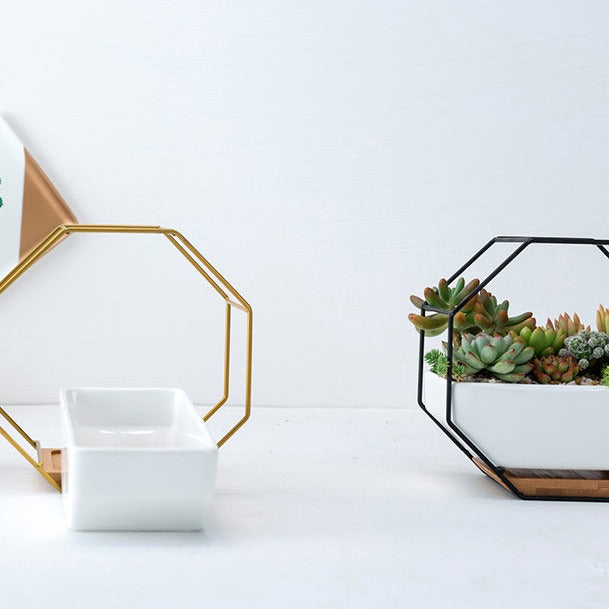 Simple Octagonal Geometric Wall Hanging Ceramic Flower Pot
