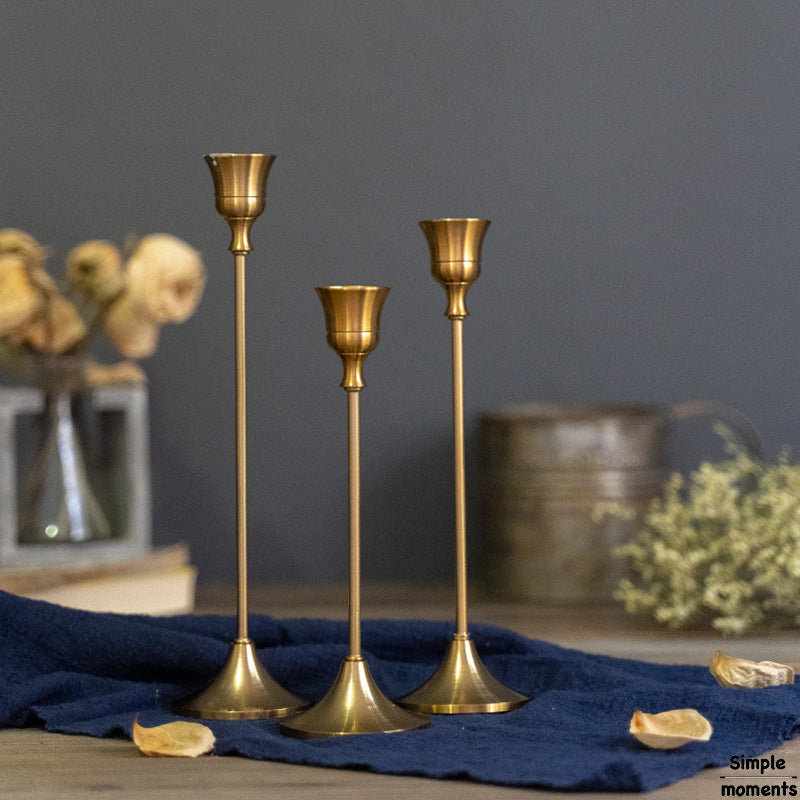 Retro Bronze Candle Holders Set of Three
