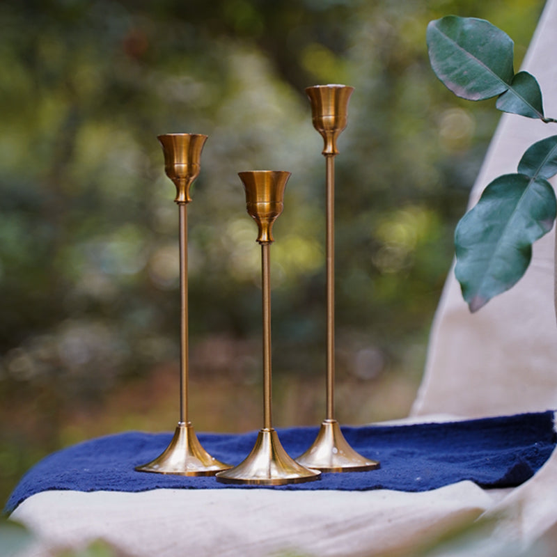 Retro Bronze Candle Holders Set of Three