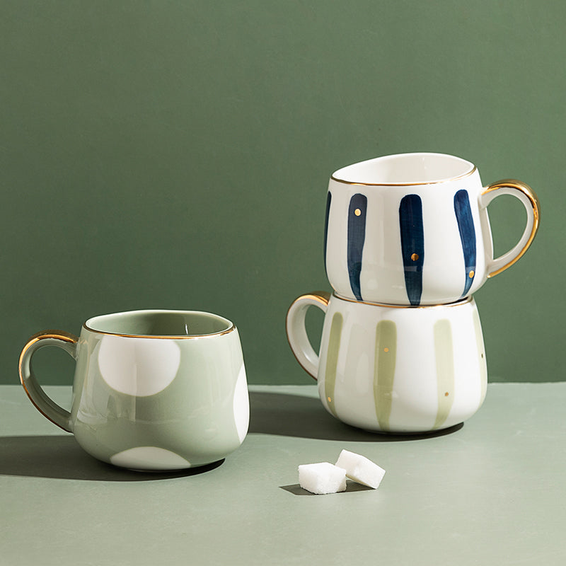 Creative Ceramic Coffee Cup with Points and Stripes Patterns