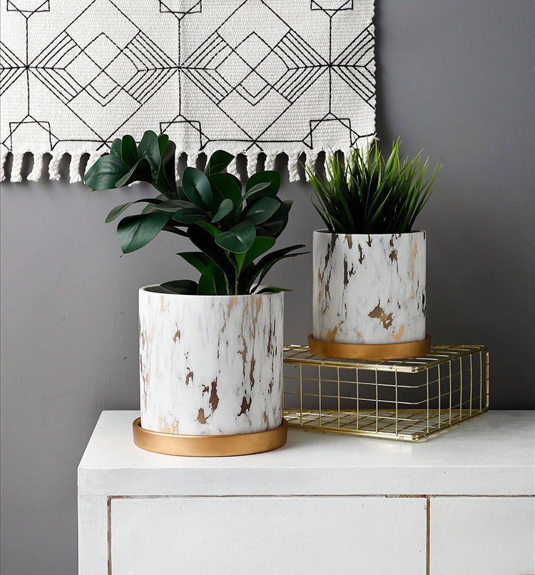 Marbling Appearance Ceramic Flower Pot