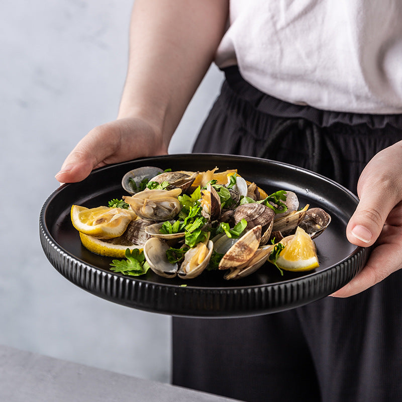 Creative Glazed Ceramics Plates in Japanese Style Stripe Pattern