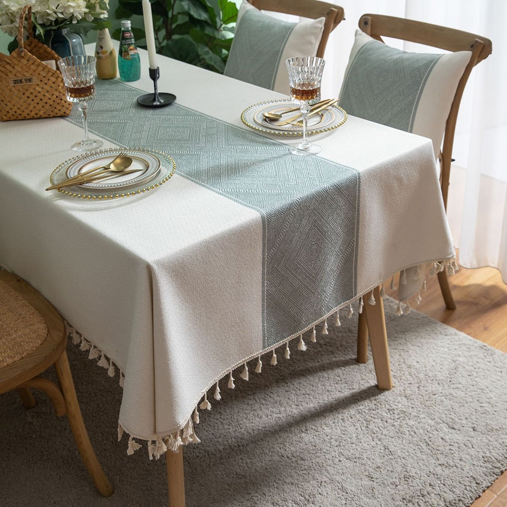 Linen Geometric Jacquard Tablecloth