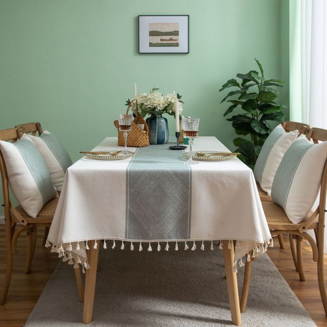 Linen Geometric Jacquard Tablecloth