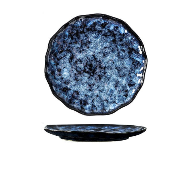 Ceramic Blue Dinner Plates And Bowls Japanese Retro Style