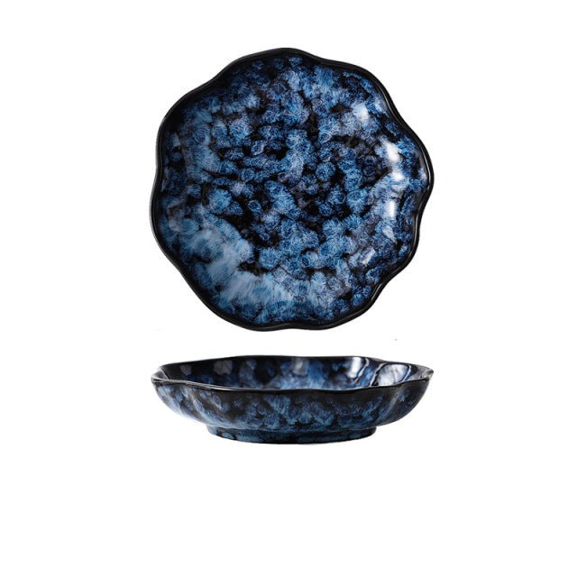 Ceramic Blue Dinner Plates And Bowls Japanese Retro Style