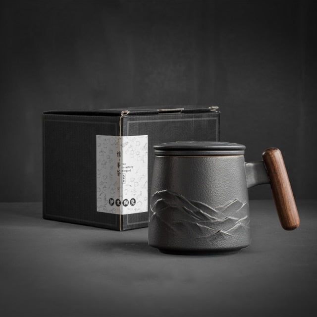 Ceramic Retro Coffee Cup with Wooden Handle