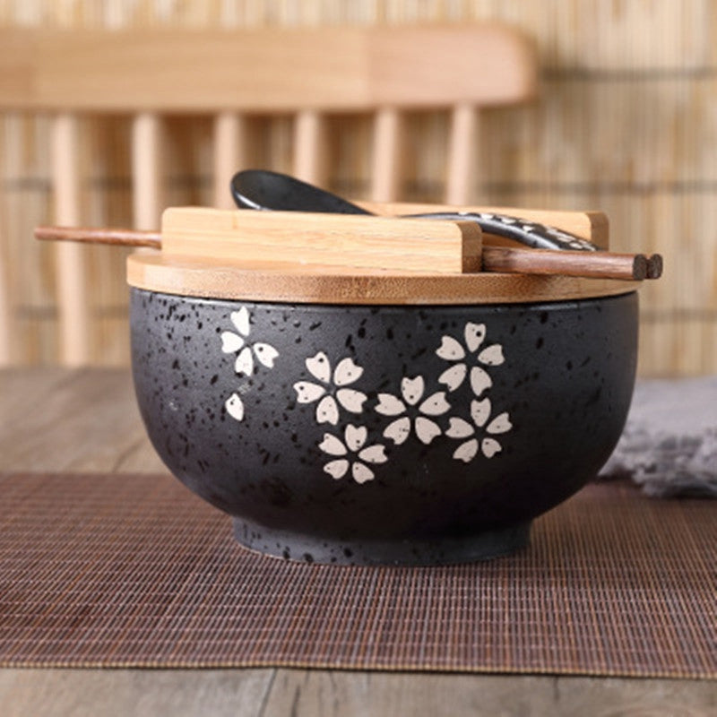 Japanese Ceramic Bowl with Chopstick and Spoon