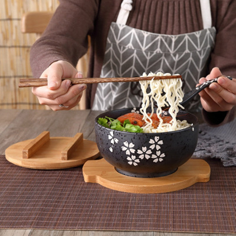 Japanese Ceramic Bowl with Chopstick and Spoon
