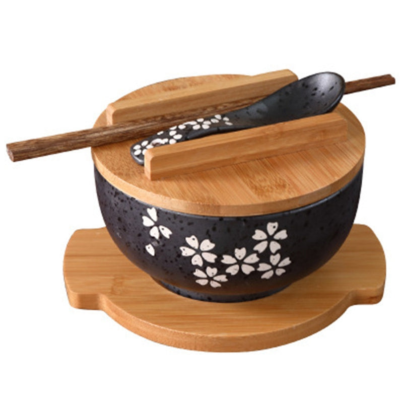 Japanese Ceramic Bowl with Chopstick and Spoon