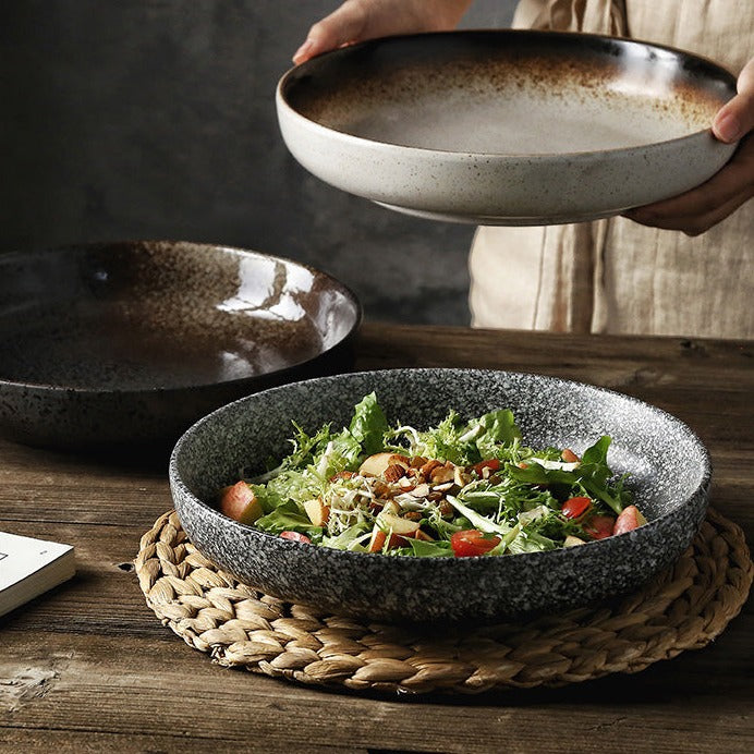 Round Retro Ceramic Plates Japanese Style