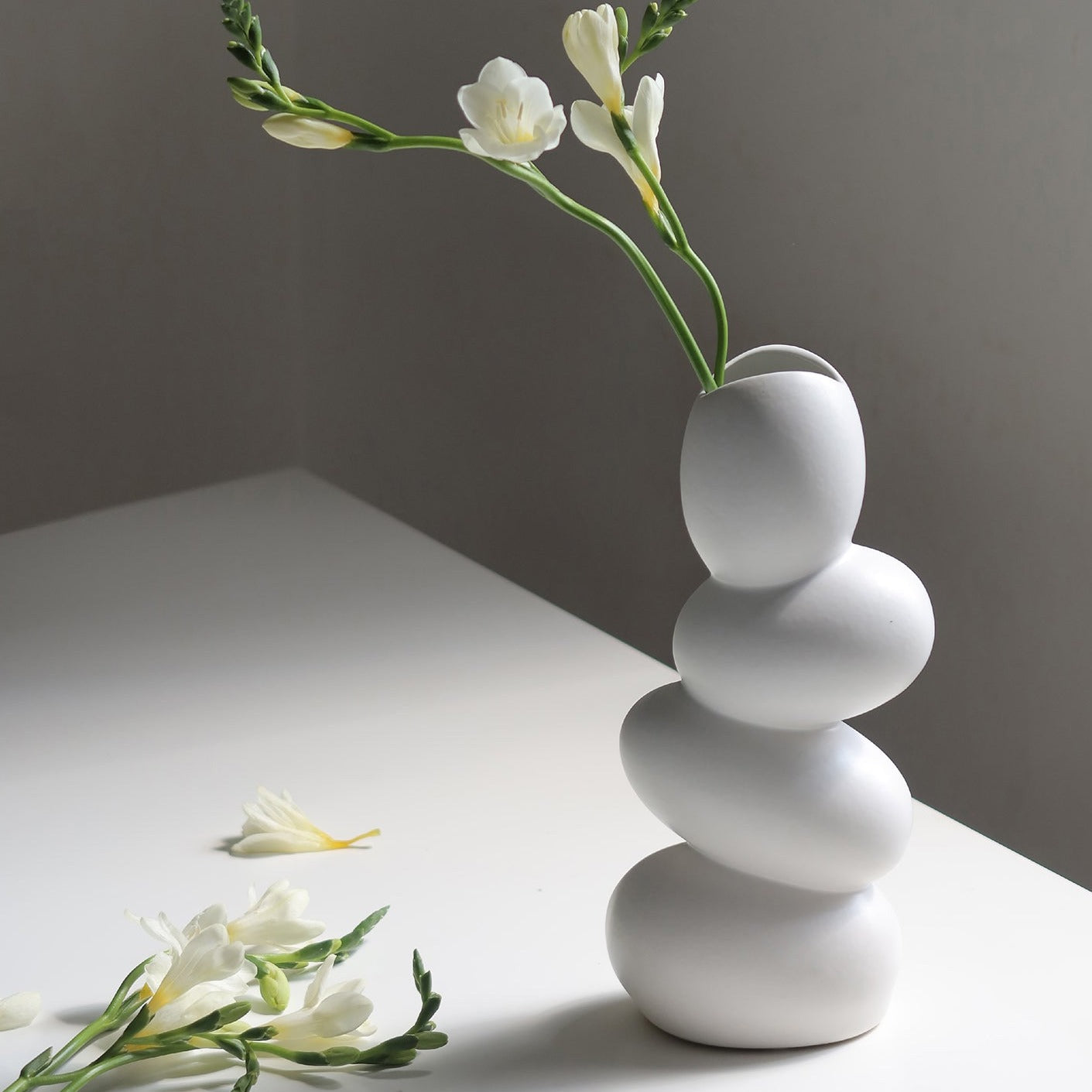 Elegant Matte Ceramic White Egg Shaped Vase