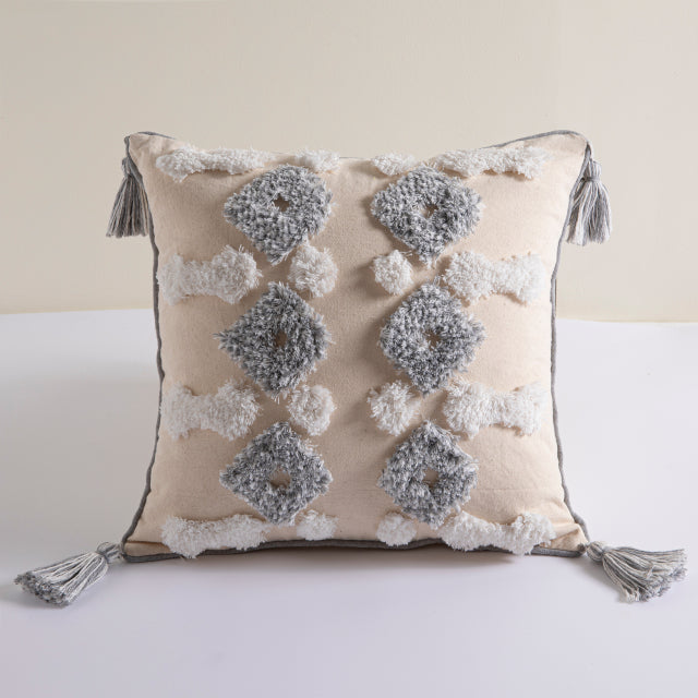 DURABLE GREY Cushion Cover Cotton Linen with Tassels