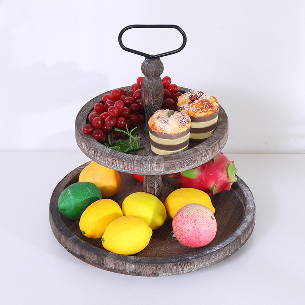 Decorative Organizer Wood Two Tier Tray