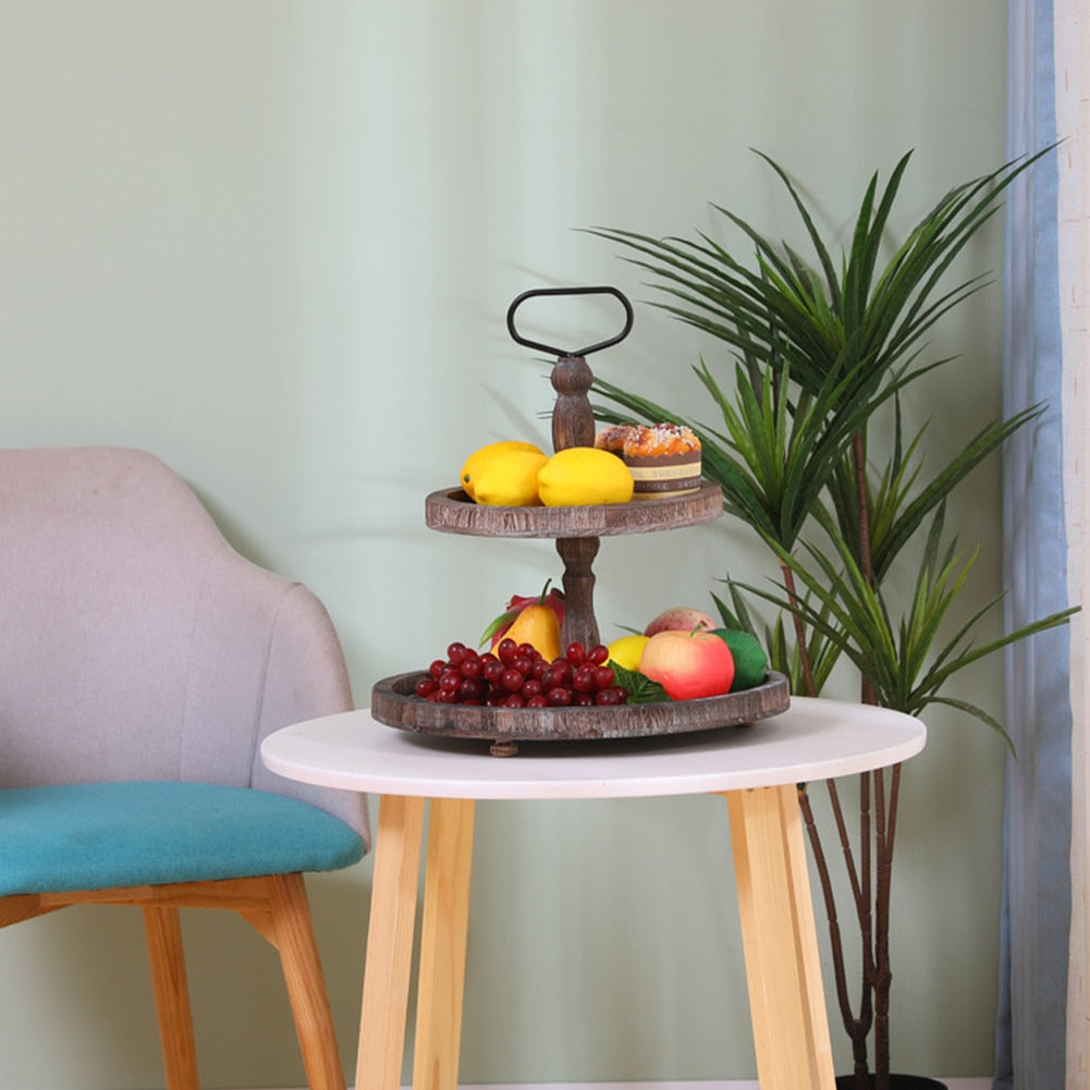 Decorative Organizer Wood Two Tier Tray