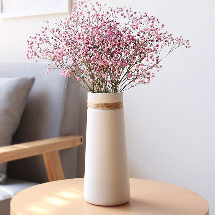 Ceramic Matte Vase with Hemp Rope for Dried Flower