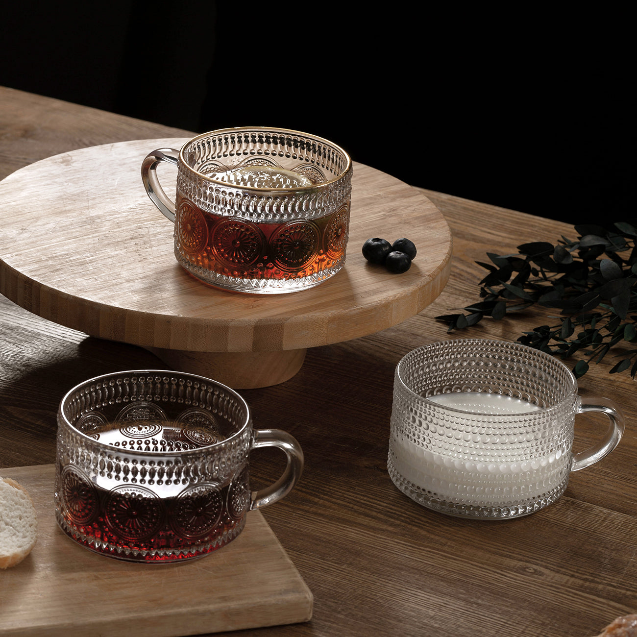 Embossed Glass Cup Nordic Retro Style