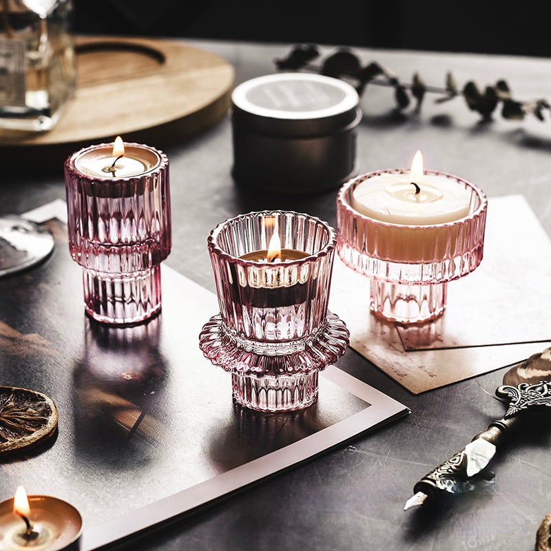 Modern Pink Glass Small Candle Stand