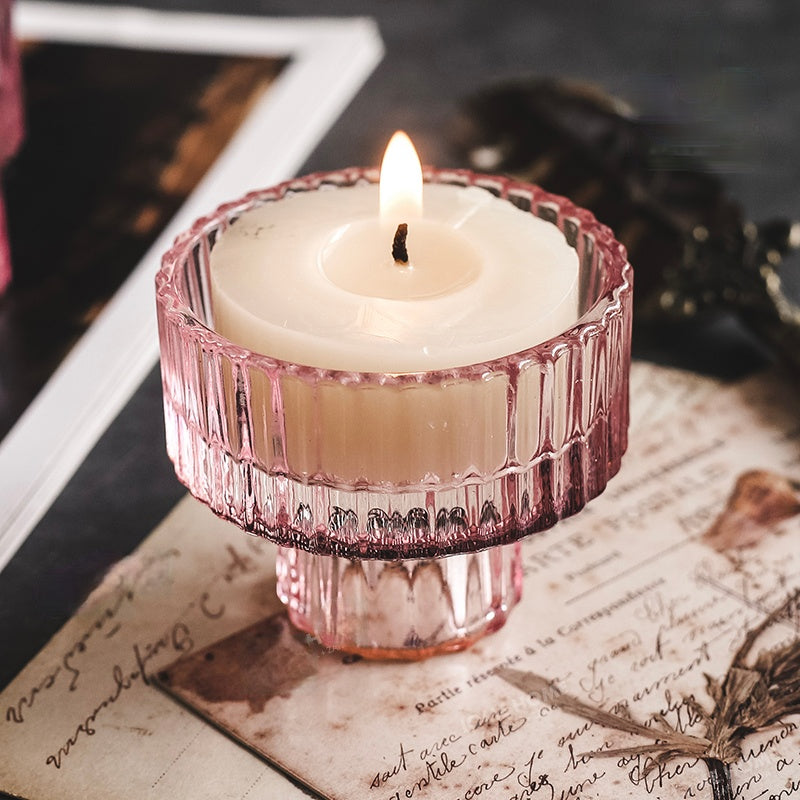 Modern Pink Glass Small Candle Stand