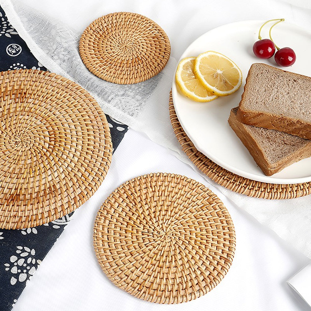Round Natural Rattan Drink Coaster